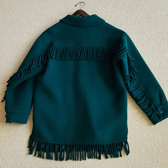 Sandro Wool Fringed Jacket - dark green sz 36 - Picture 2 of 3